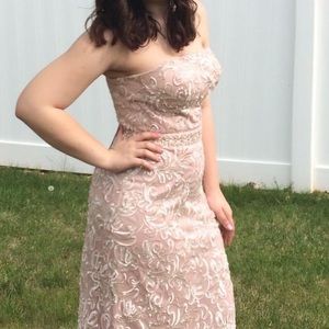 Strapless Blush Pink Prom Dress with Ivory Detail